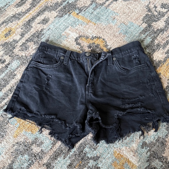 aerie Pants - Aerie Midnight Black Ripped Jean Shorts